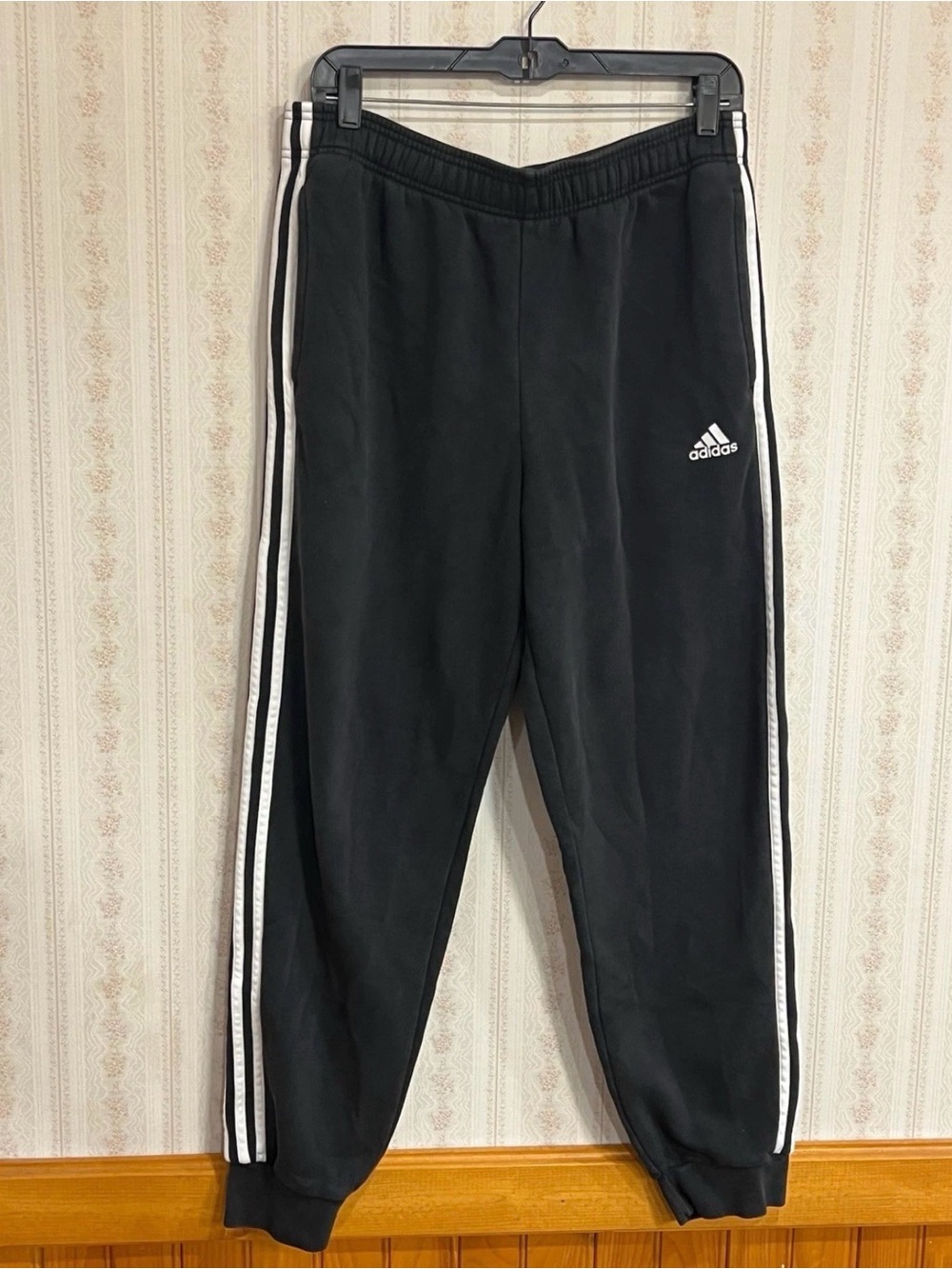adidas Black Jogger Pants with White Side Stripes
